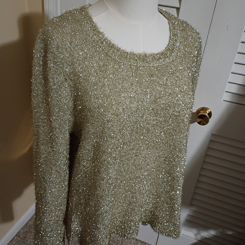 Gold Metallic Juniors XL 15/17 Tunic Sweater Round Neck Machine Washable